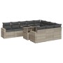 Set de sofás de jardín 11 pzas y cojines ratán sintético gris