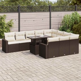 Set de sofás de jardín 11 pzas cojines ratán sintético marrón
