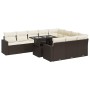 Set de sofás de jardín 11 pzas cojines ratán sintético marrón