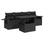 Set de muebles de jardín 5 pzas y cojines ratán sintético negro