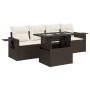 Set comedor de jardín 5 piezas y cojines ratán sintético marrón