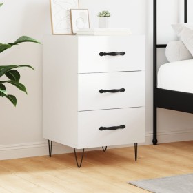 Mesita de noche madera de ingeniería blanco brillo 40x40x66 cm de vidaXL, Mesitas de noche - Ref: Foro24-827654, Precio: 65,1...