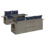 Set sofás jardín y cojines 6 pzas ratán sintético gris