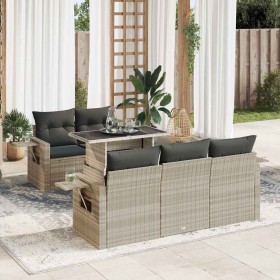Set de sofás de jardín 6 pzas y cojines ratán sintético gris