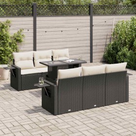 Set de sofás de jardín 7 pzas con cojines ratán sintético negro