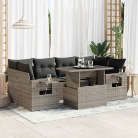 Set de sofás de jardín 7 pzas con cojines ratán sintético gris
