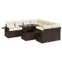 Set de sofás de jardín 9 pzas y cojines ratán sintético marrón