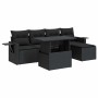 Set de sofás de jardín 6 piezas y cojines ratán sintético negro