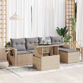 Juego de sofás jardín con cojines 6 pzas ratán sintético beige