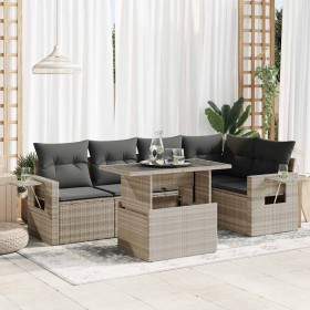 Set de sofás de jardín 6 pzas y cojines ratán sintético gris