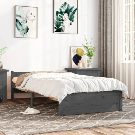 Estructura de cama individual madera maciza gris 75x190 cm de vidaXL, Camas y somieres - Ref: Foro24-815006, Precio: 106,90 €...
