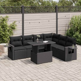 Set de sofás de jardín 7 pzas con cojines ratán sintético negro