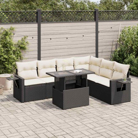 Set de sofás de jardín 7 pzas con cojines ratán sintético negro