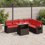 Set sofás jardín y cojines 7 pzas ratán sintético acacia marrón