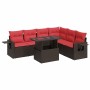 Set sofás jardín y cojines 7 pzas ratán sintético acacia marrón