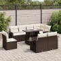 Set de sofás de jardín 9 pzas y cojines ratán sintético marrón