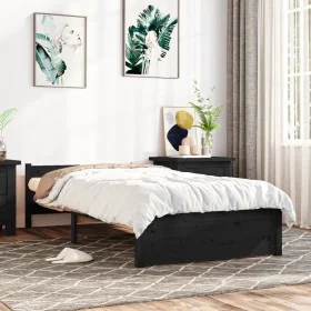 Black single solid wood bed frame 75x190 cm by vidaXL, Beds and slatted bases - Ref: Foro24-815008, Price: 75,19 €, Discount: %