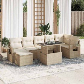 Set de sofás de jardín y cojines 8 piezas ratán sintético beige en Conjuntos de jardín | Comprar online en Foro24