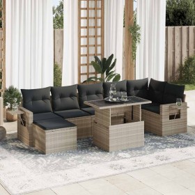 Set de sofás de jardín 8 pzas y cojines ratán sintético gris