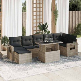 Set de sofás de jardín 8 pzas y cojines ratán sintético gris