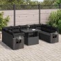 Set de sofás de jardín y cojines 10 pzas ratán sintético negro