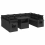 Set de sofás de jardín y cojines 10 pzas ratán sintético negro