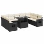 Set de sofás de jardín y cojines 10 pzas ratán sintético negro
