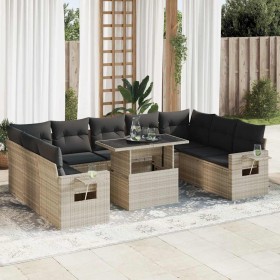 Set sofás jardín 10 pzas con cojines ratán sintético gris claro