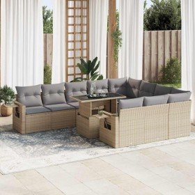 Set de sofás de jardín 11pzas con cojines ratán sintético beige en Conjuntos de jardín | Comprar online en Foro24
