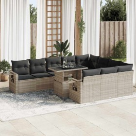 Set de sofás de jardín 11 pzas y cojines ratán sintético gris