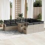 Set de sofás de jardín 11 pzas y cojines ratán sintético gris