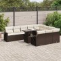 Set de sofás de jardín 11 pzas cojines ratán sintético marrón