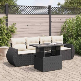 Set de muebles de jardín 5 pzas y cojines ratán sintético negro
