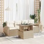 Juego de sofás jardín con cojines 5 pzas ratán sintético beige