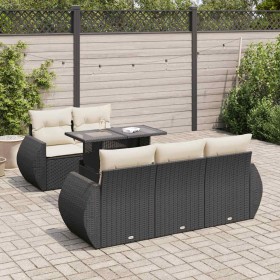 Set de sofás de jardín 6 piezas y cojines ratán sintético negro