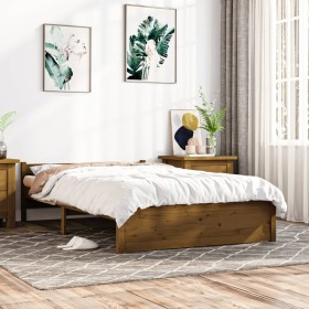 Estructura de cama doble madera maciza marrón miel 120x190 cm