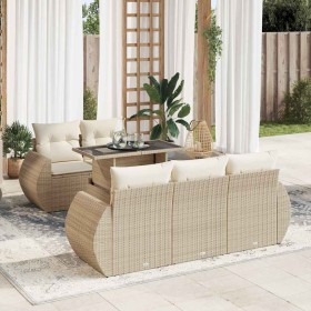 Juego de sofás jardín con cojines 6 pzas ratán sintético beige