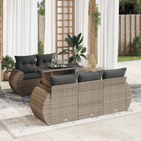 Set de muebles de jardín 6 pzas y cojines ratán sintético gris