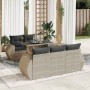 Set de sofás de jardín 6 pzas y cojines ratán sintético gris