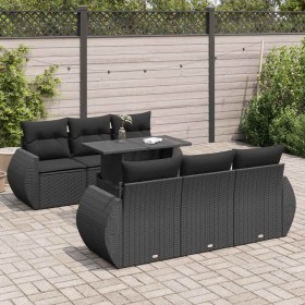 Set de sofás de jardín 7 pzas con cojines ratán sintético negro