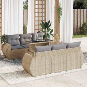 Set sofás de jardín 7 piezas y cojines ratán sintético beige Set sofás de jardín 7 piezas y cojines ratán sintético beige