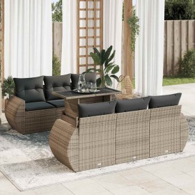 Set de sofás de jardín 7 pzas con cojines ratán sintético gris