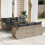 Set de sofás de jardín 7 pzas con cojines ratán sintético gris