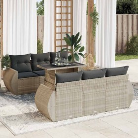 Set de sofás de jardín 7 pzas con cojines ratán PE gris claro
