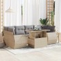 Set sofás de jardín 7 piezas y cojines ratán sintético beige