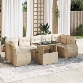 Set de sofás de jardín y cojines 8 piezas ratán sintético beige