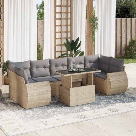 Set de sofás de jardín y cojines 8 piezas ratán sintético beige