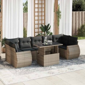 Set de sofás de jardín y cojines 8 piezas ratán sintético gris