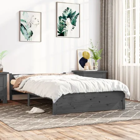 Double gray solid wood bed frame 135x190 cm by vidaXL, Beds and slatted bases - Ref: Foro24-815021, Price: 163,52 €, Discount: %