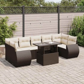 Set sofás de jardín 8 piezas y cojines ratán sintético marrón